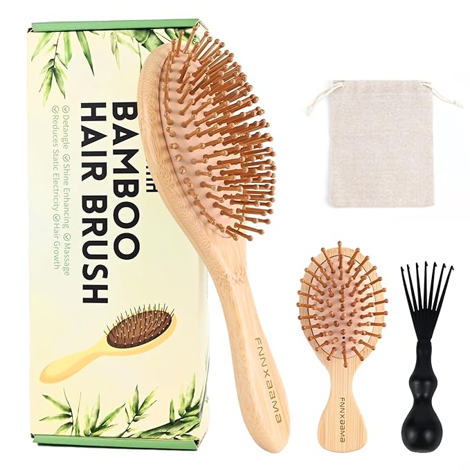 Thick Strong Bamboo Hair Brush, Bamboo Brush for Hair Growth,Hair brush for massaging the scalp,Hair Brush Cleaner Tool, Suitable for Women Men and Children (light yellow)