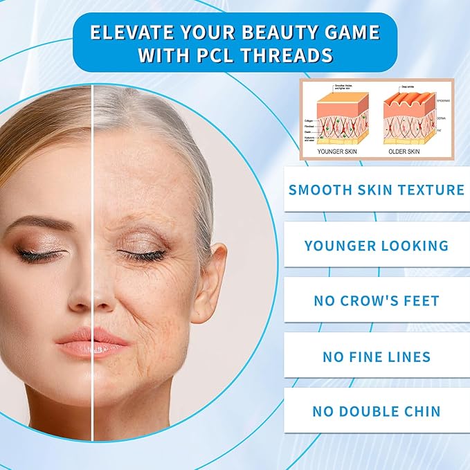 elves PCL Threads for Face Lift Mono Threads 30G13mm Pcl Smooth Threads Sharp Tip PCL Threads Mono 20Pcs Long-Lasting Skin Tightening Smoothing of Wrinkles
