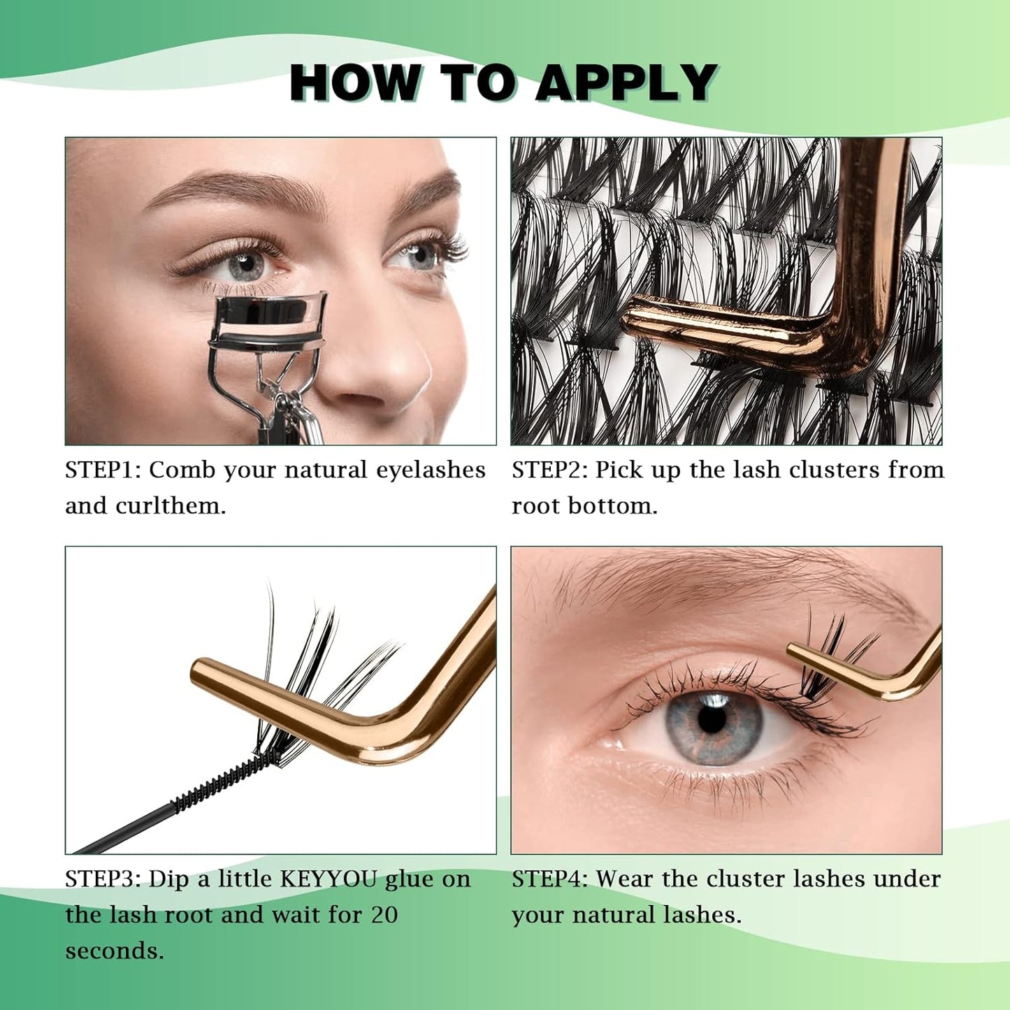 Lash Clusters 300pcs Individual Lashes 50D 0.07D Curl 18mm DIY Eyelash Extension KEYYOU Large Tray Volume Soft&Natural Cluster Lashes(50D-0.07D,18)