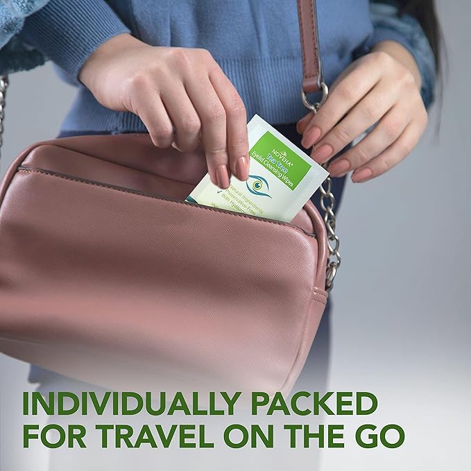 NOVEHA 120Pcs Tea Tree Oil Eyelid & Lash Wipes With Hyaluronic Acid, Green Tea & Chamomile For Blepharitis & Itchy Eyes, Individually Wrapped Eyelash Wipes, Natural Makeup Remover & Cleanser (2 Pack)