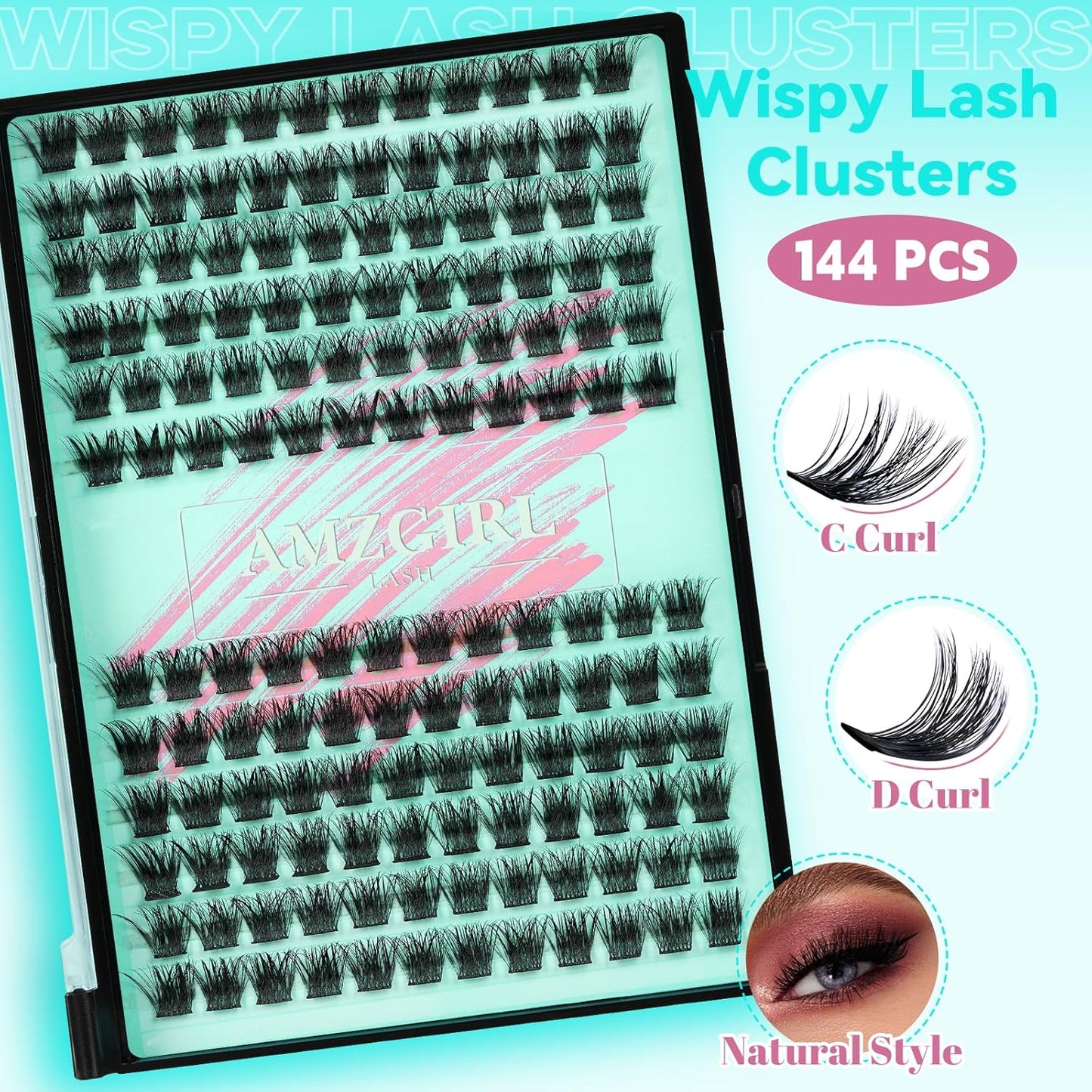 Wispy Lash Clusters Eyelash Extensions 144pcs Individual Lashes Cluster 16mm D Curl Fake Eyelash with Thin Band DIY Cluster Lashes At Home For Beginners (D-16mm)