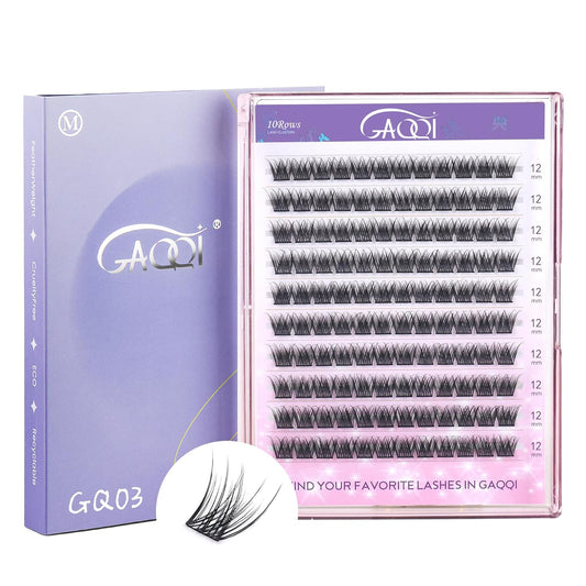 GAQQI Lash Clusters, Eyelash Clusters 120PCS C Curl Individual Lashes, Wispy Cluster Eyelash Extension 12mm Only, Natural Looking Cluster Lashes (GQ03, C Curl, 12mm)