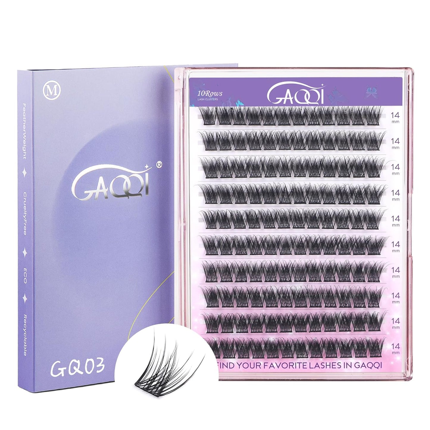 GAQQI Lash Clusters, Eyelash Clusters 120PCS C Curl Individual Lashes, Wispy Cluster Eyelash Extension 14mm Only, Natural Looking Cluster Lashes (GQ03, C Curl, 14mm)
