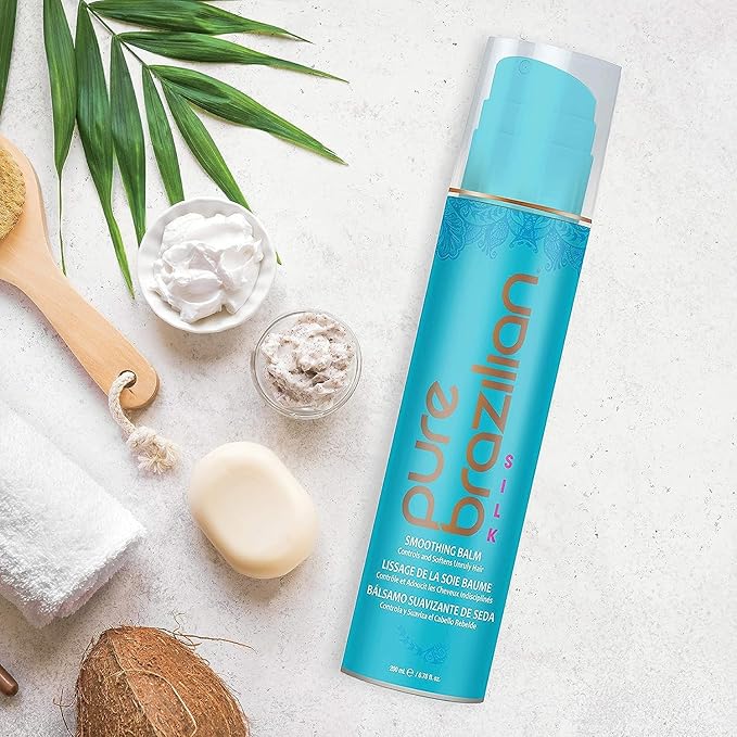 Pure Brazilian Silk Smoothing Balm with Keratin, Hydrolyzed Silk & Coconut Oil, Anti-Frizz, Nourishing & Strengthening, Salon-Quality Treatment, Pack of 2, 6.78 Oz