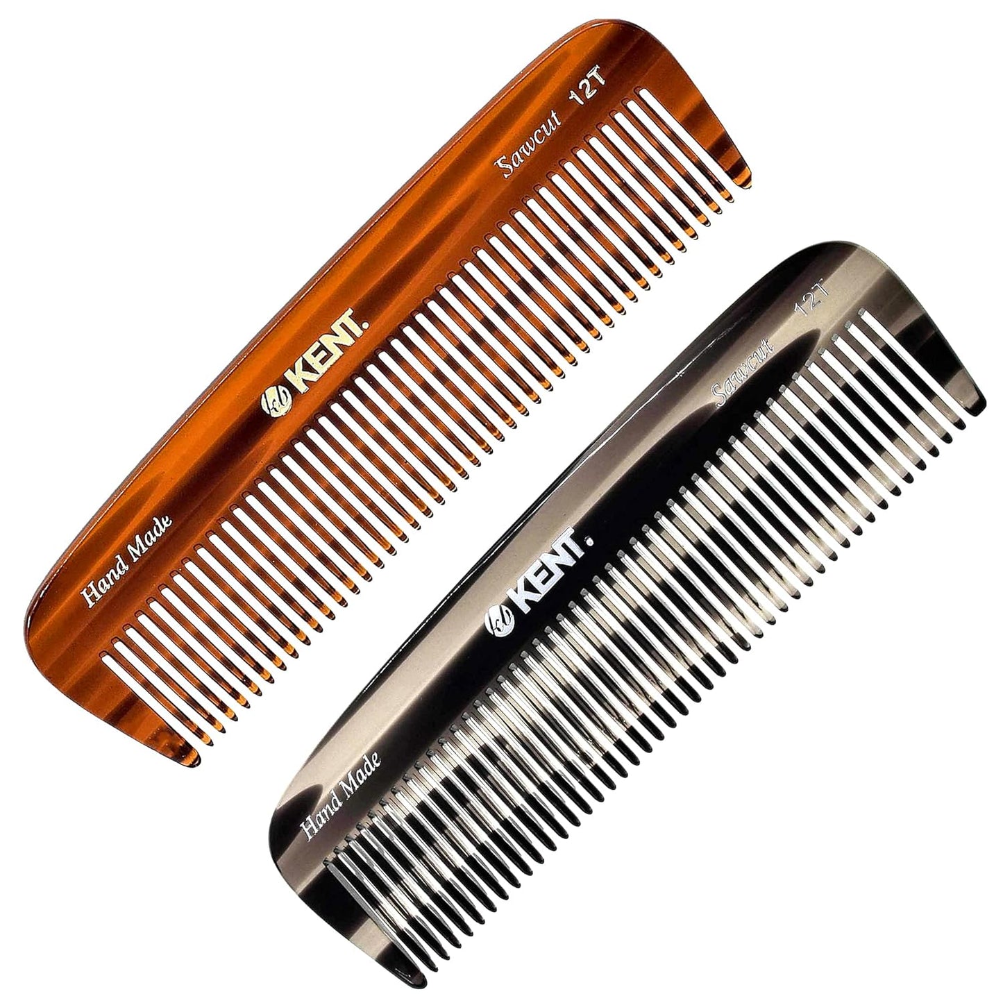 Kent 12T Wide Tooth Detangling Comb - Handmade Pocket Grooming Tool for Thick, Curly, Wavy Hair, Beards and Mustaches - SawCut and Hand Polished