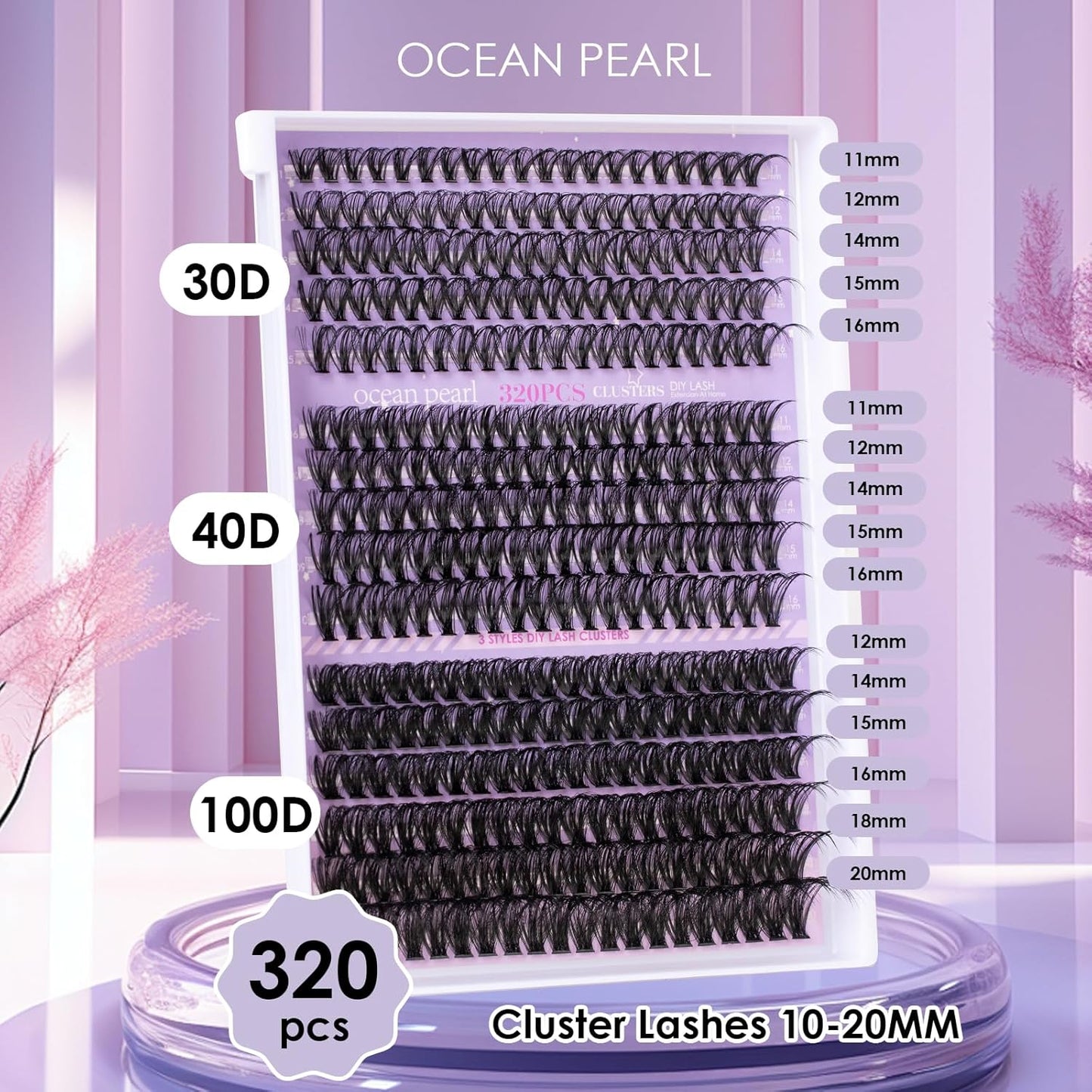 Ocean Pearl Lash Clusters 320PCS Natural Individual Lashes 11-20MM 30D 40D 60D Thick Volume Eyelash Extensions Soft Eyelashes D Curl Eyelash Clusters DIY Lash Extension-30+40+60D