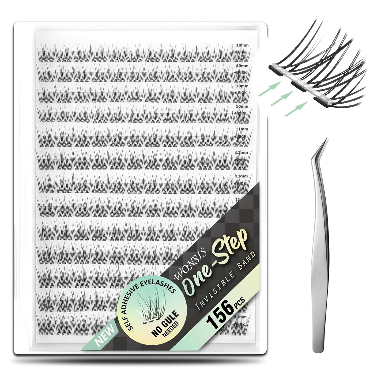 Self Adhesive Eyelashes, 156 Pcs Self Adhesive Eyelash Clusters, No Glue Needed, Invisible Band Lash Clusters - Longer Lasting, No Sticky Residue Pre Glued Eyelashes (Natural-Invisible Band)