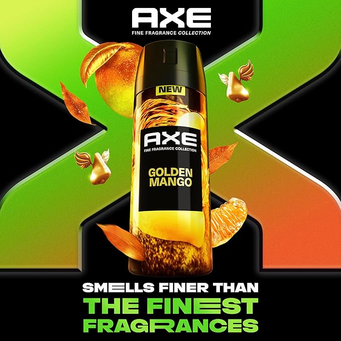 AXE Fine Fragrance Collection Premium Deodorant Body Spray for Men Golden Mango 3 Count With 72H Odor Protection and Freshness Infused with Mango, Mandarin, and Vetiver Essential Oils 4 oz