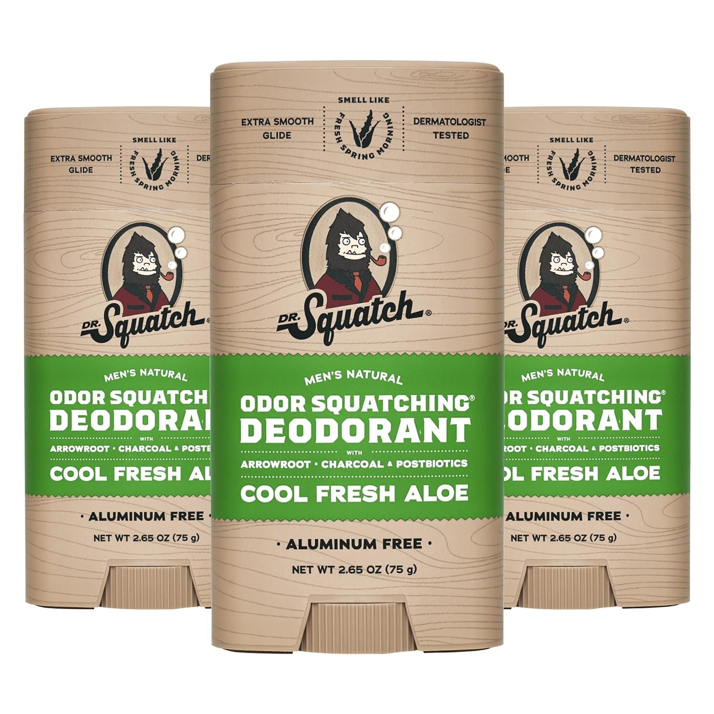 Dr. Squatch Natural Deodorant for Men - Odor-Squatching Aluminum Free - Cool Fresh Aloe (2.65 oz, 3-Pack)