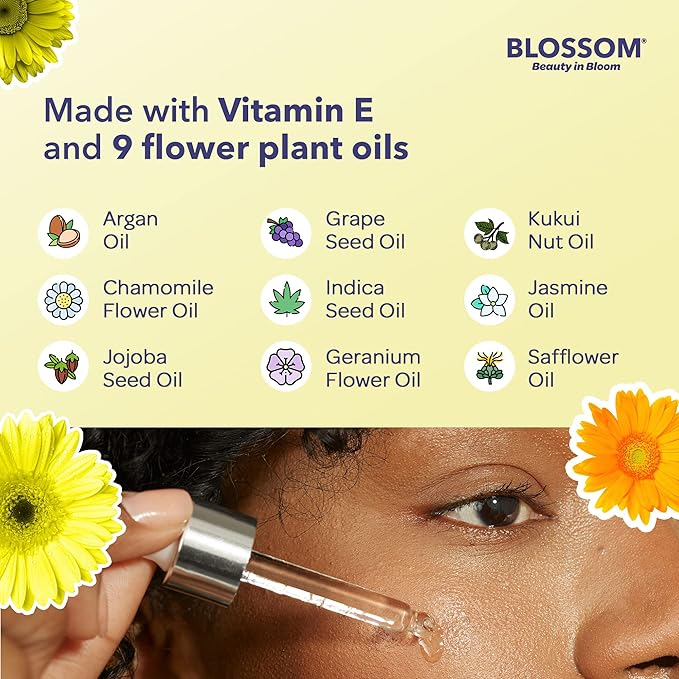 Blossom Unscented All Natural, Vegan, Cruelty Free Face Oil with Vitamin E, Infused with Real Flowers, Made in USA, 1 fl. oz., Summer Breeze