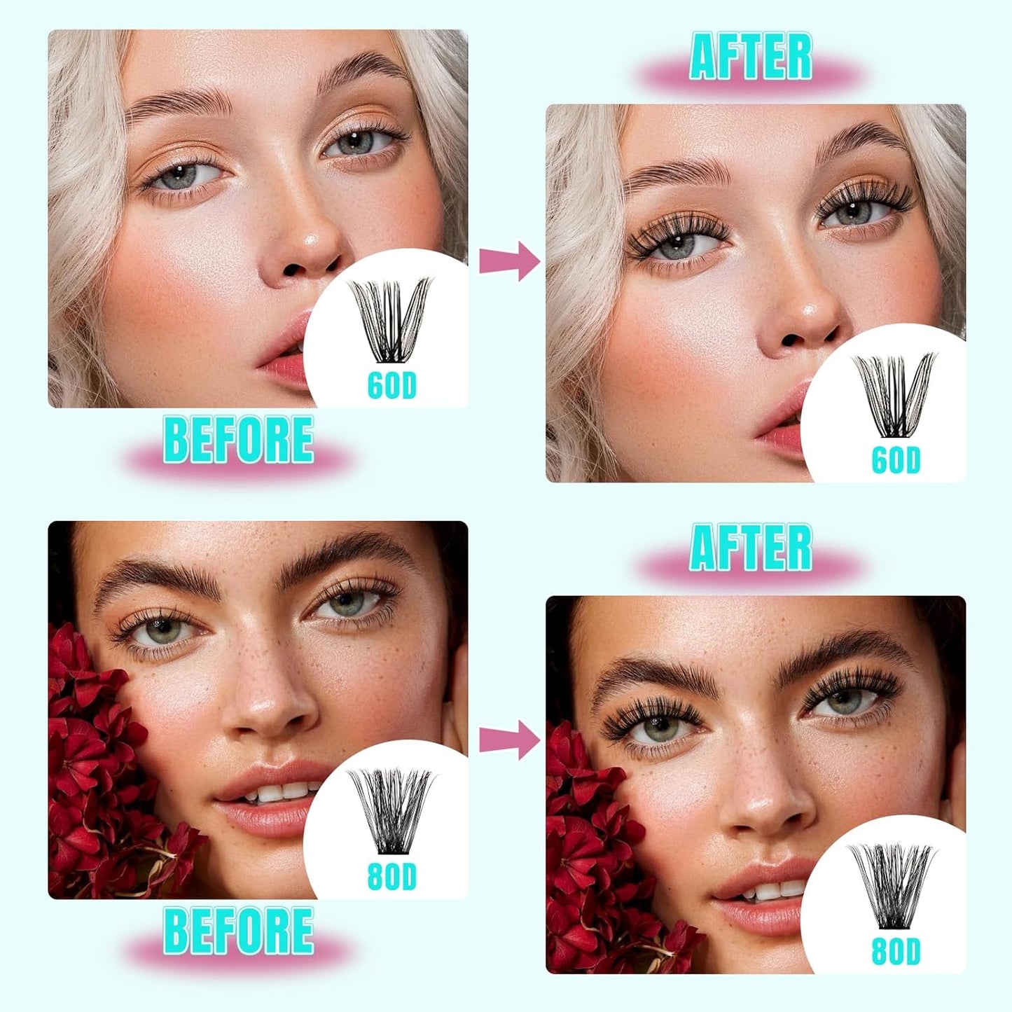 Lash Clusters 320Pcs 60D 80D Eyelashes Cluster D Curl Individual Wispy Lashes Cluster for DIY Cluster Eyelash Extensions at Home for Beginners (Mix10-16mm)