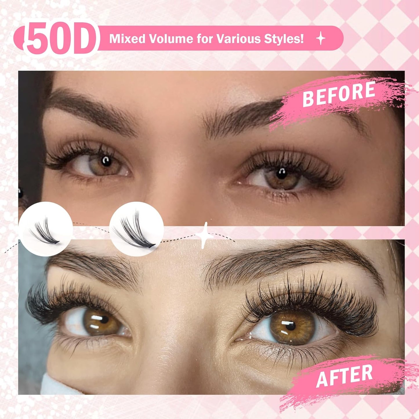 GAQQI Lash Clusters 320Pcs Individual Lashes 50D Mixed 9-16mm Eyelash Clusters C Curl Lash Clusters Look Like Mink Eyelash Extensions Thin Band Soft to Use Self Application(50D-CMIX)