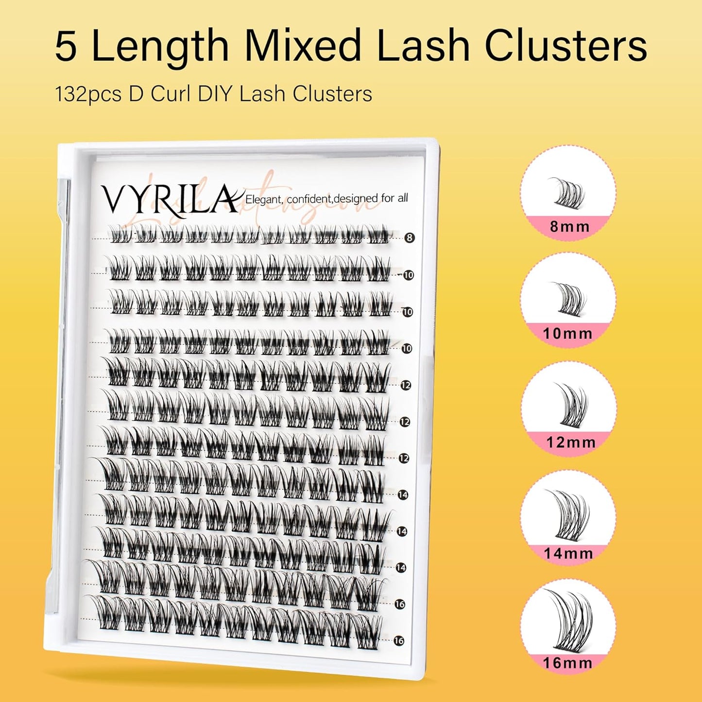 Lash Clusters 8-16mm, False Eyelashes 132pcs, Cluster Eyelash Extensions Matte Black Soft, Diy Lash Extensions D Curl Natural Lash Clusters Faux Mink Lashes Wispy๏ผPure,132pcs,0.07,D,8-16MIX)