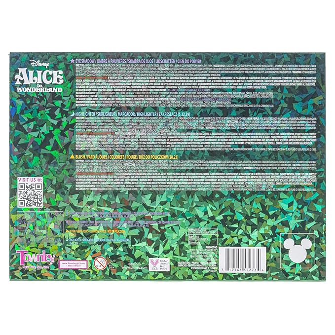 Alice in Wonderland 55 Well Eye Shadow Palette with Mirror, Makeup for Girls and Teens, Shimmery and Matte Colors, by Townley Girl