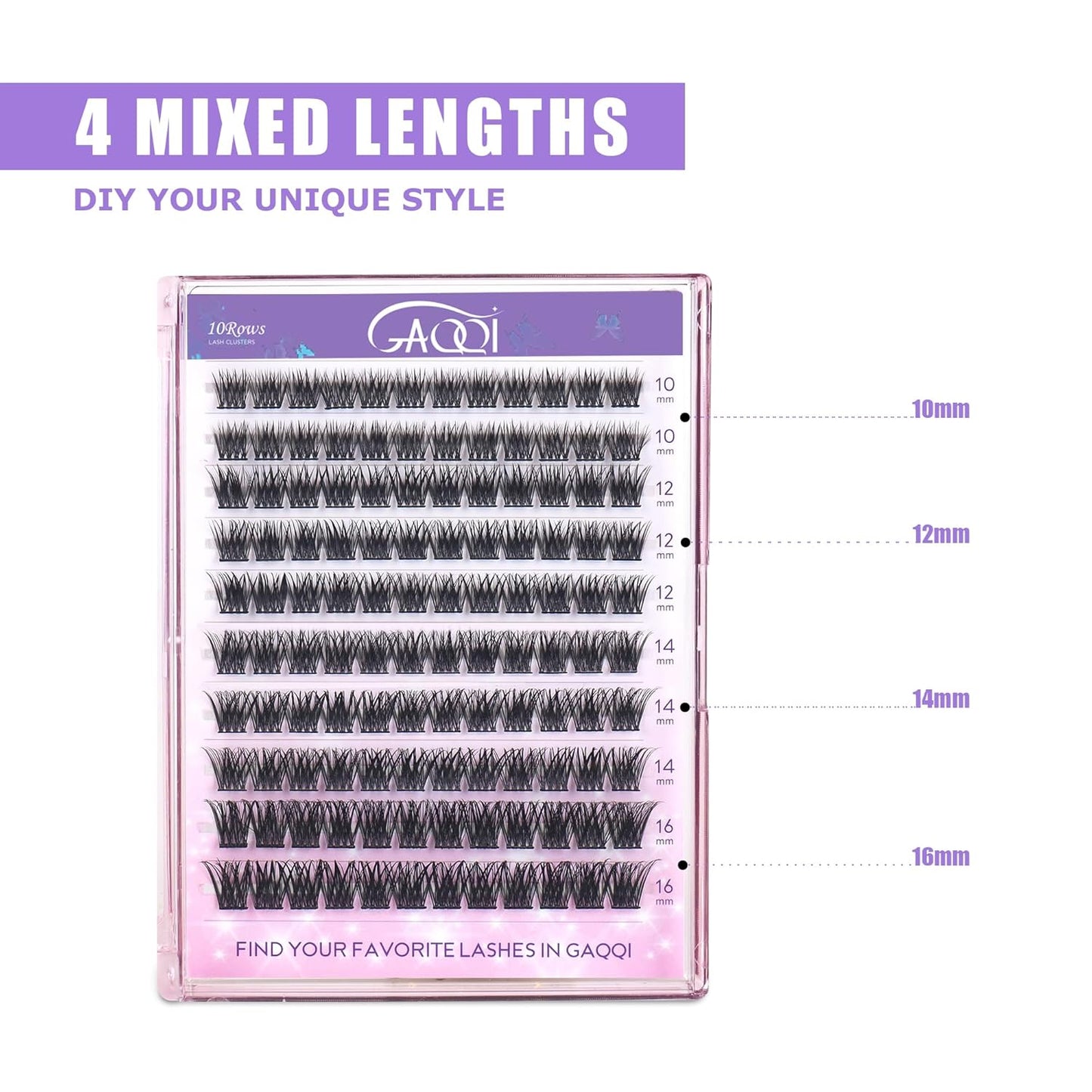 GAQQI Lash Clusters, Eyelash Clusters 120PCS C Curl Individual Lashes, Wispy Cluster Eyelash Extension 10-16mm Mixed Length, Natural Looking Cluster Lashes (GQ19, C Curl, 10-16mm)