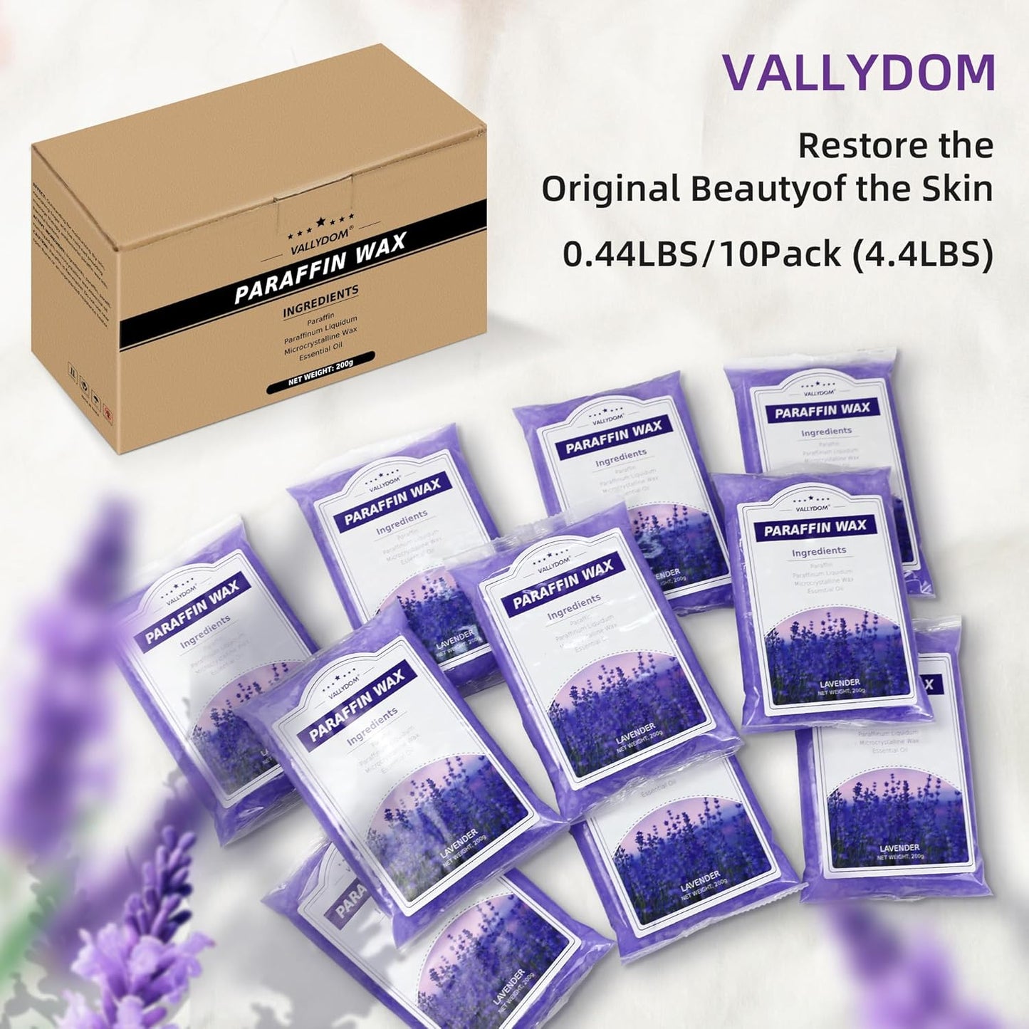 Paraffin Wax Refills, 10 Pack 200g Lavender Scented Paraffin Wax Blocks for Paraffin Bath, Paraffin Wax Machine Refills for Hand Feet Dry Skin,Rrelieves muscle fatigue, Hydration and nourish