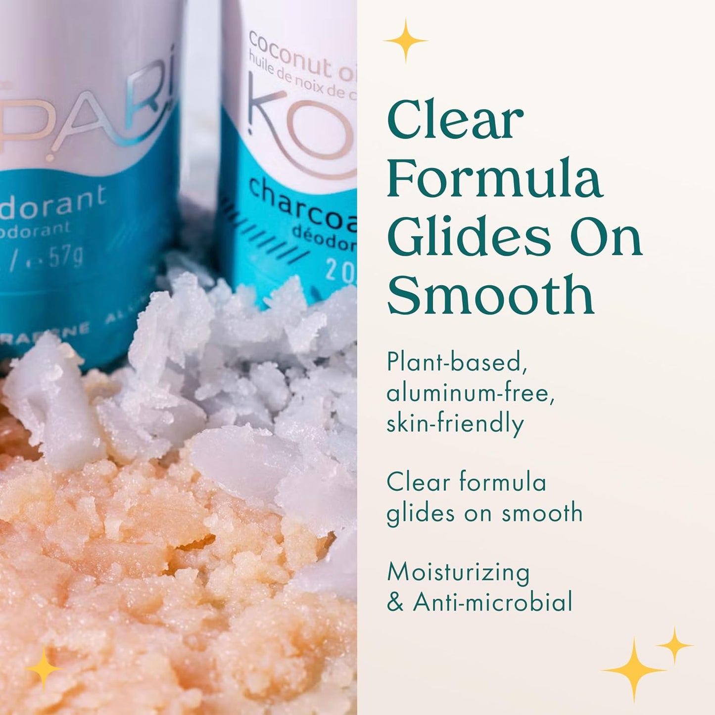 Kopari Aluminum Free Coconut Deodorant, Non Toxic & Clean Plant-Based, No Aluminum, Parabens or Baking Soda, Long Lasting Protection, Charcoal 2 oz