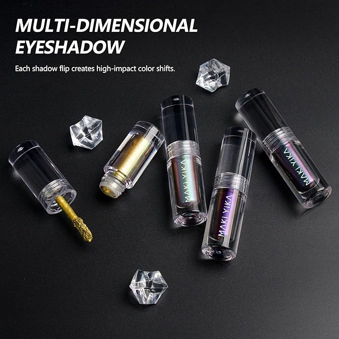 MAKI YIKA Glitter Liquid Eyeshadow Chameleon Metallic Eyeshadow MultiColor Shifting Long Lasting Multichrome Holographic Eye Topper Glitters (#6 Aurora)