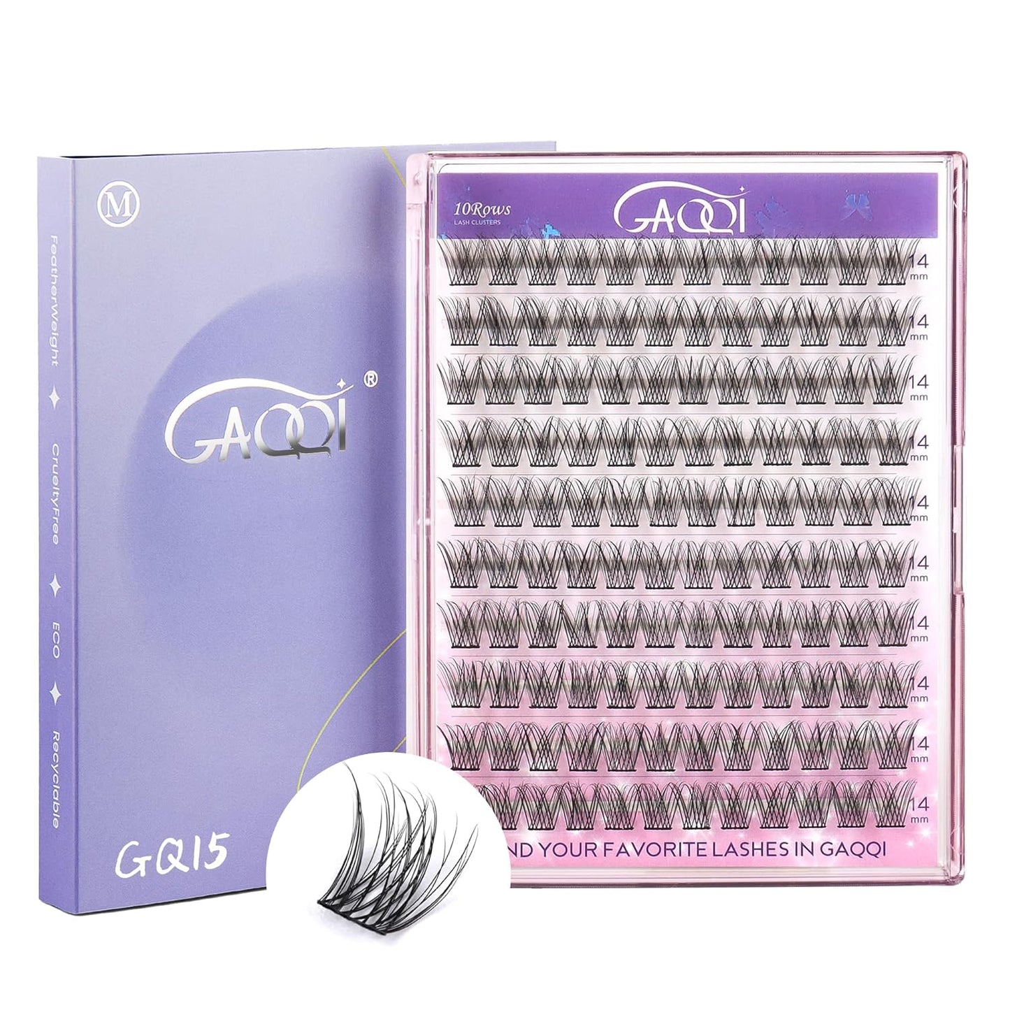 GAQQI Lash Clusters, Eyelash Clusters 120PCS C Curl Individual Lashes, Wispy Cluster Eyelash Extension 14mm Only, Natural Looking Cluster Lashes (GQ15, C Curl, 14mm)