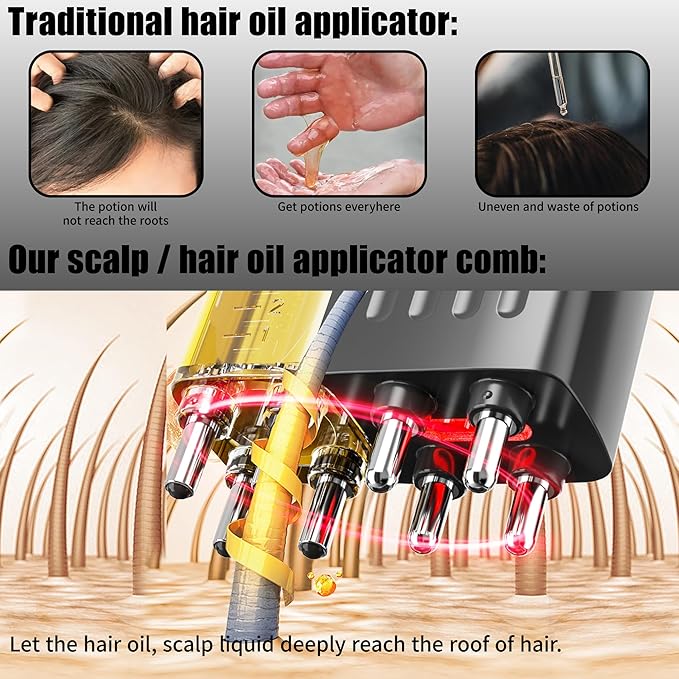 Electric Hair Oil Applicator for Scalp with Massage, Scalp Massager for Scalp Care | Hair Oiling Applicator & Oil Bottles for Healthy Hair | Electric Hair Brush for Healthy Scalp (Black)