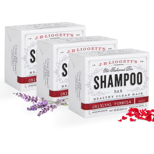 J·R·LIGGETT'S Shampoo Bar - Original Formula, All Natural Solid Shampoo Bar for Hair with Coconut Oil & Castor Oil, Sulfate Free, GMO Free, Gentle Lather and Refreshing, 3.5 oz - 3 Pack
