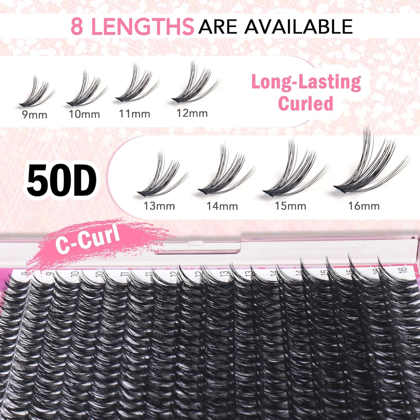 GAQQI Lash Clusters 320Pcs Individual Lashes 50D Mixed 9-16mm Eyelash Clusters C Curl Lash Clusters Look Like Mink Eyelash Extensions Thin Band Soft to Use Self Application(50D-CMIX)