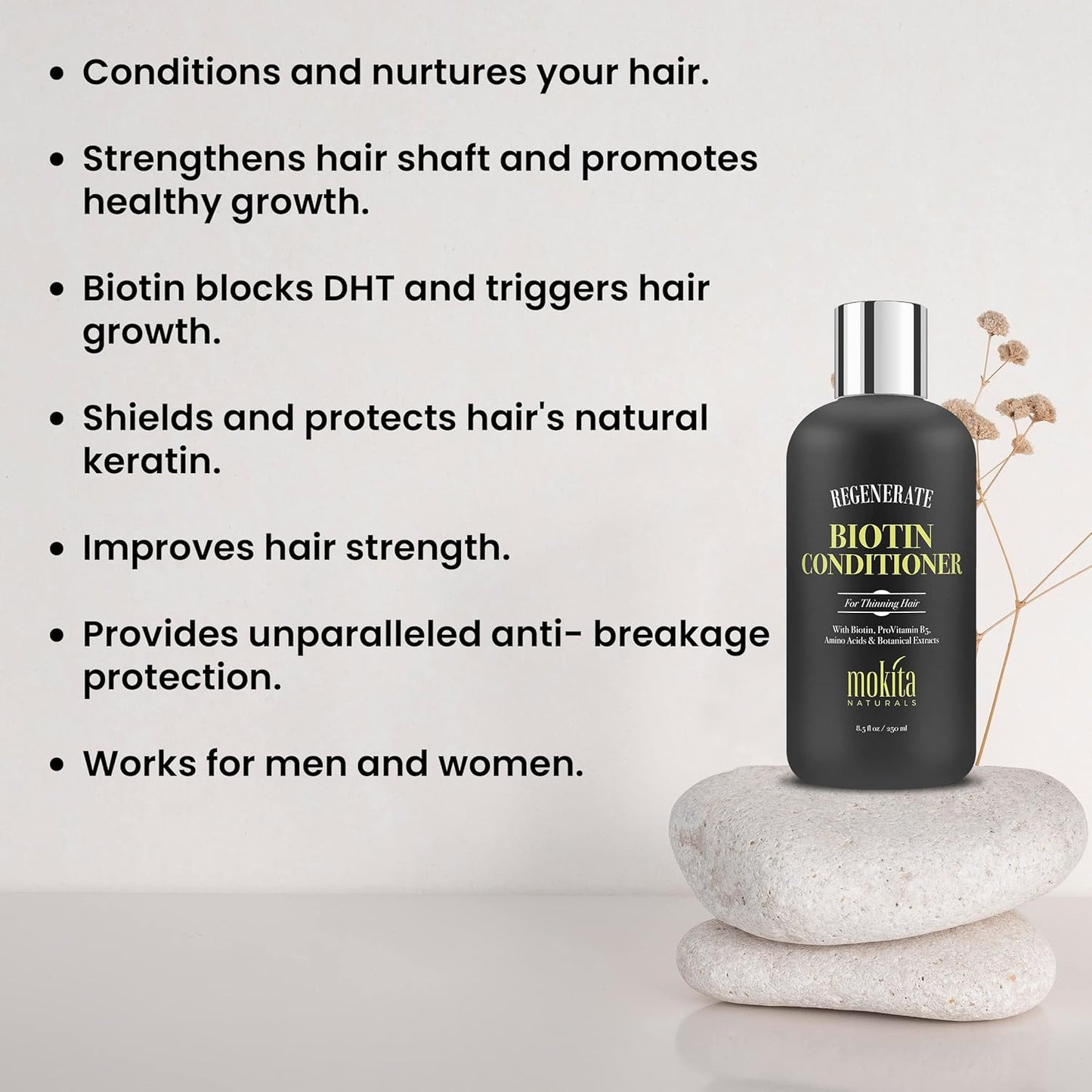 Conditioner with Biotin, ProVitamin B5 and Amino Acids for Repair Treatment and Deep Moisturizing for All Hair Types - Detangle, Protect and Support New Hair Growth - 8.5 Ounces