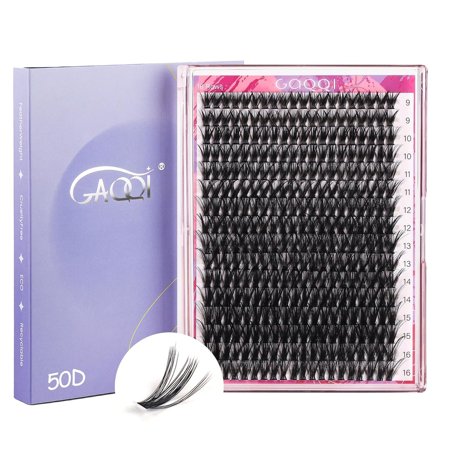 GAQQI Lash Clusters 320Pcs Individual Lashes 50D Mixed 9-16mm Eyelash Clusters C Curl Lash Clusters Look Like Mink Eyelash Extensions Thin Band Soft to Use Self Application(50D-CMIX)