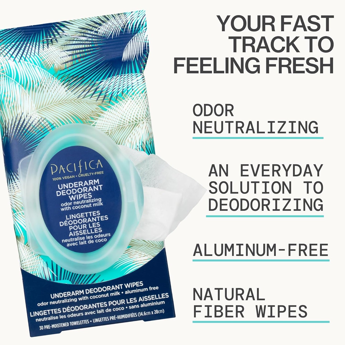 Pacifica Deodorant Wipes - Coconut Milk Underarm & Full Body Deodorant Wipes - Removes Sweat & Oil - Aluminum-Free - Natural Feminine Odor Control Clean Vegan & Cruelty-Free Dermatologist Tested