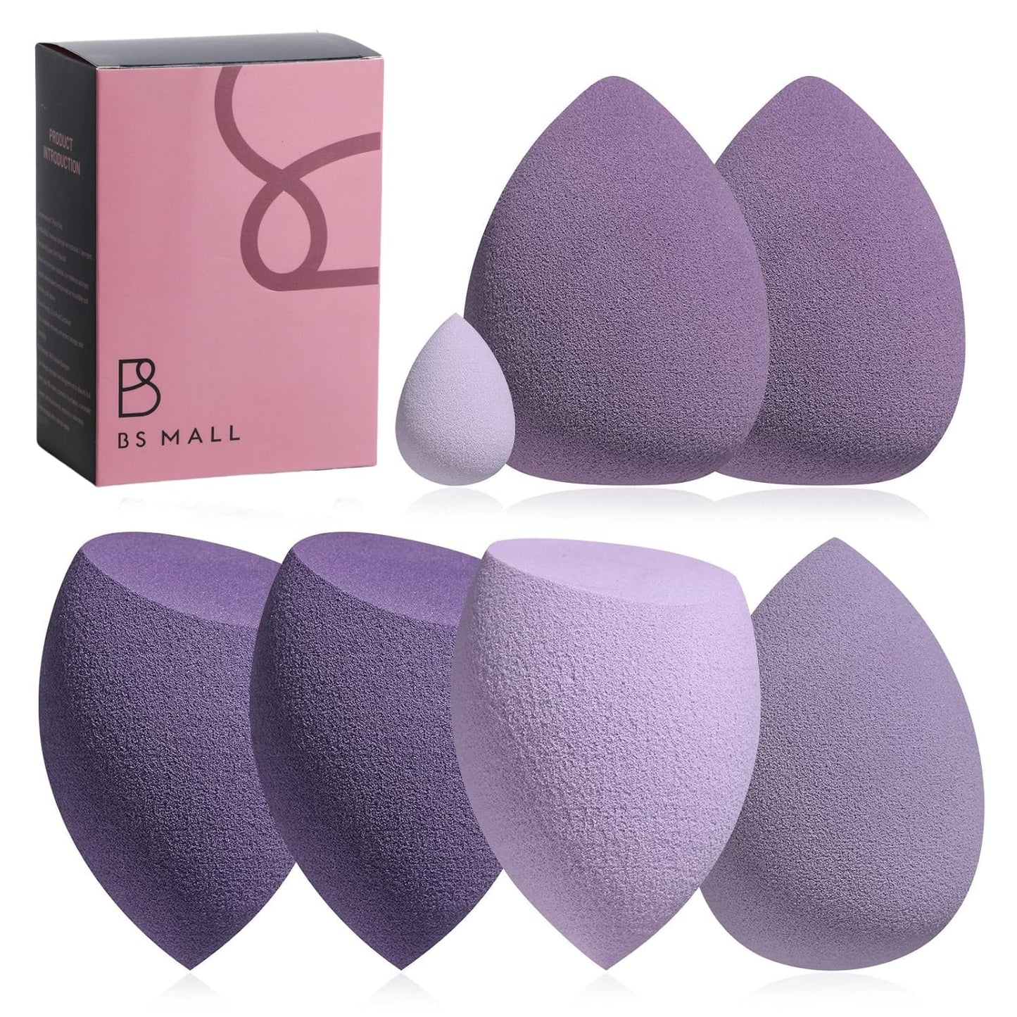 Makeup Sponge Set BS-MALL Blender Sponges 7 Pcs for Liquid, Cream, and Powder, Multi-colored with 1 Mini Makeup Sponge Pink (B-Purple)