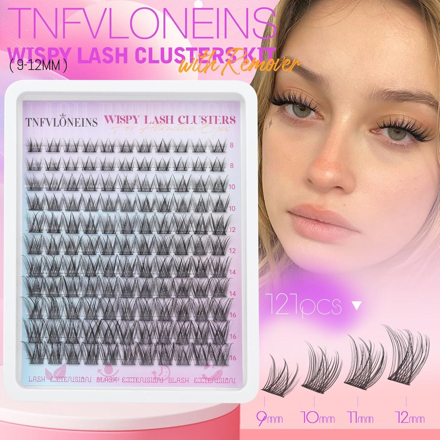 Natural Lash Clusters Kit Natural Eyelash Clusters C Curl Lash Extension Kit 8-16mm Eyelash Extension Kit DIY Individual Lashes Cluster Eyelash Extensions with Lash Remover by TNFVLONEINS