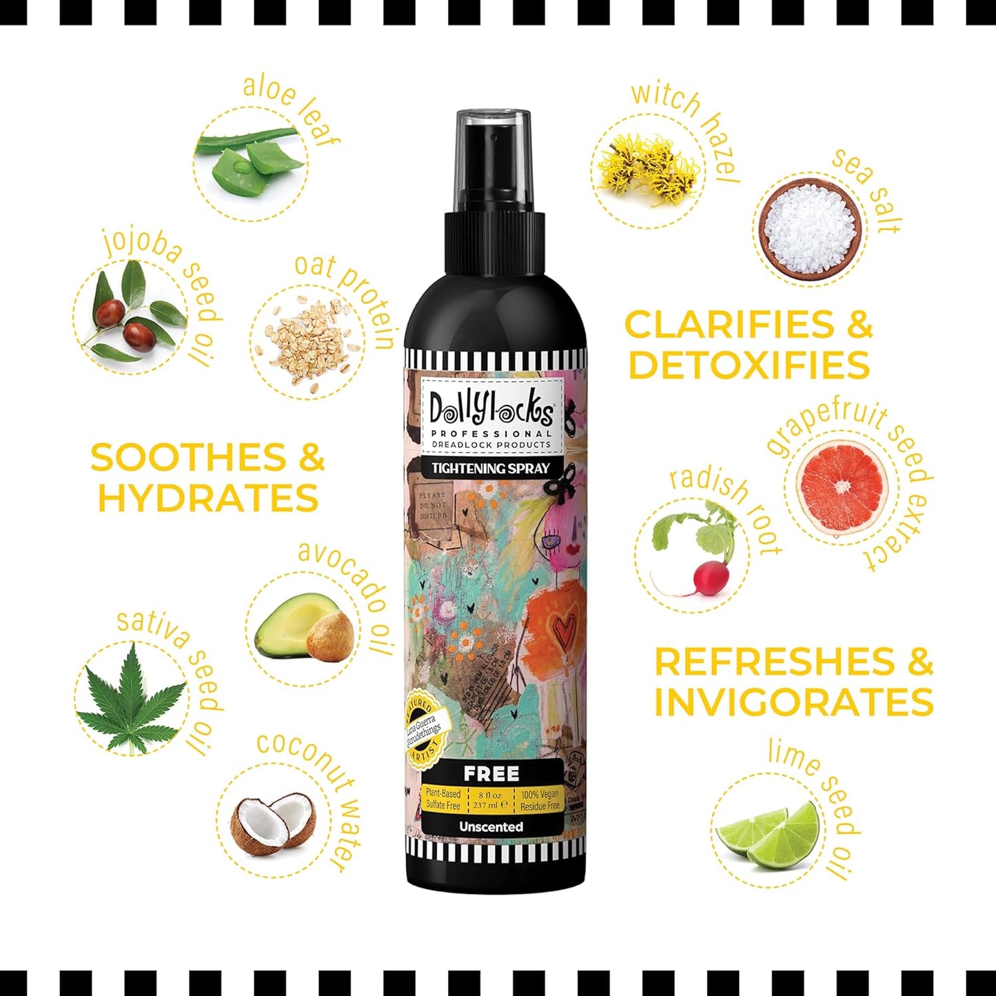 Dollylocks Tightening Spray – The Original Dreadlock Tightening & Residue-Free Loc Spray, Plant-Based, Vegan & pH-Balanced (Free Scent, 8oz)