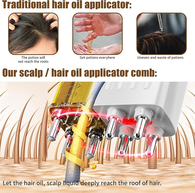 Electric Hair Oil Applicator for Scalp with Massage, Scalp Massager for Scalp Care | Hair Oiling Applicator & Oil Bottles for Healthy Hair | Electric Hair Brush for Healthy Scalp (White)