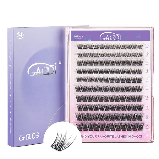 GAQQI Lash Clusters, Eyelash Clusters 120PCS D Curl Individual Lashes, Wispy Cluster Eyelash Extension 10-16mm Mixed Length, Natural Looking Cluster Lashes (GQ03, D Curl, 10-16mm)
