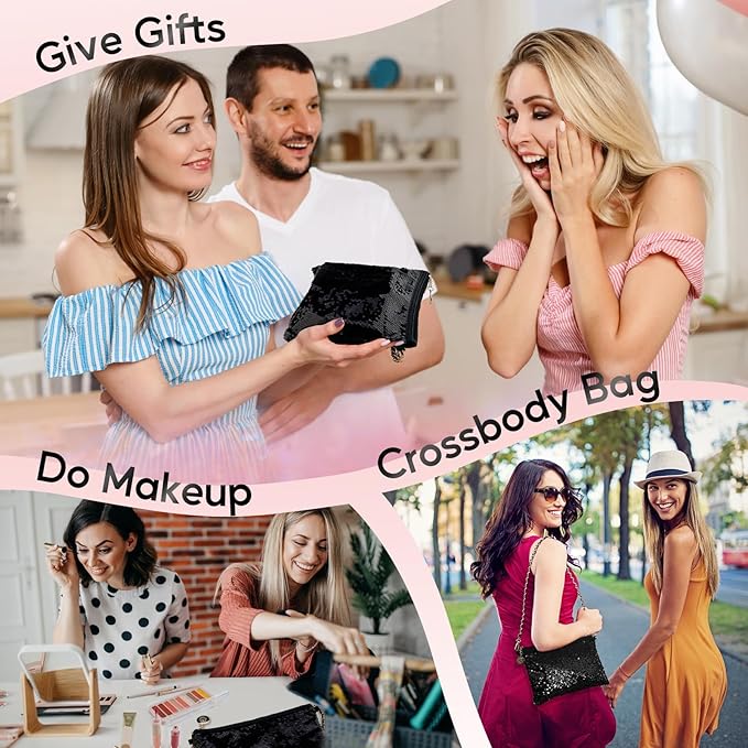 Color Nymph Teen Girls Makeup Kit, Black Sequin Make Up Bag with Makeup Sets For Teens Makeup Gift Kit Bag For Girls Eyeshadow Palette Lip Gloss Eyeliner Mascara Fit For Wedding Party Cocktail Prom