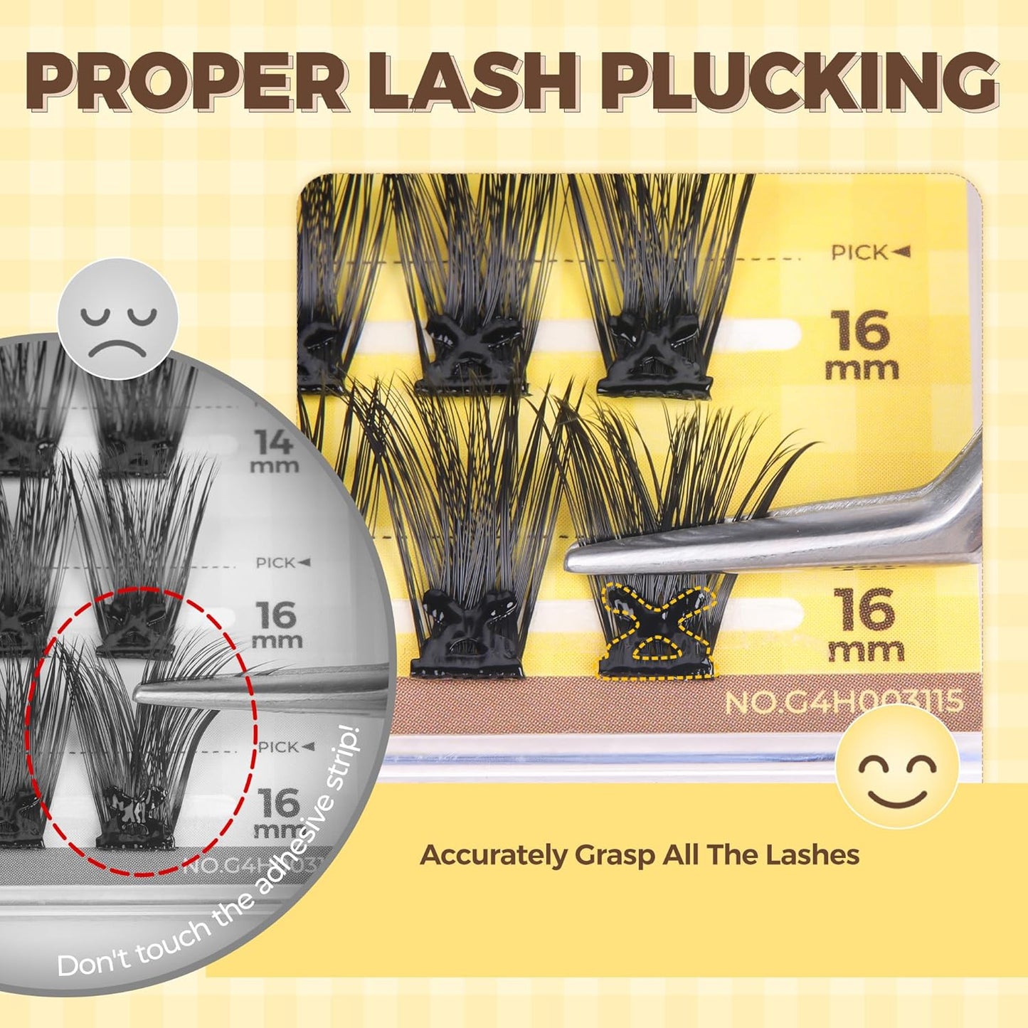 PopUp Self Adhesive Eyelashes Clusters, Press On Lashes Pre Glued Eyelash Extension Kit with Lash Tweezer,10-16mm No Glue No Remover Needed Self Adhesive Lashes Clusters NM03