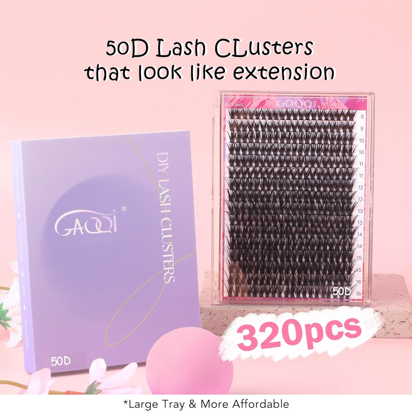 GAQQI Lash Clusters 320Pcs Individual Lashes 50D Mixed 9-16mm Eyelash Clusters C Curl Lash Clusters Look Like Mink Eyelash Extensions Thin Band Soft to Use Self Application(50D-CMIX)