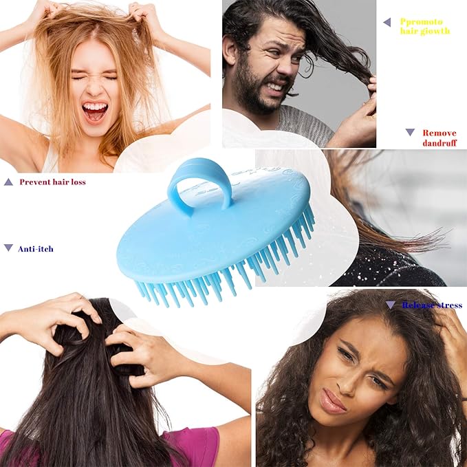 Hair Scalp Exfoliator Brush Dandruff Cleaning Brush, Flexible Scalp Massager Brush, Shower Scalp Shampoo Brush for Home, Office, Travel and Pets.Pink/Blue