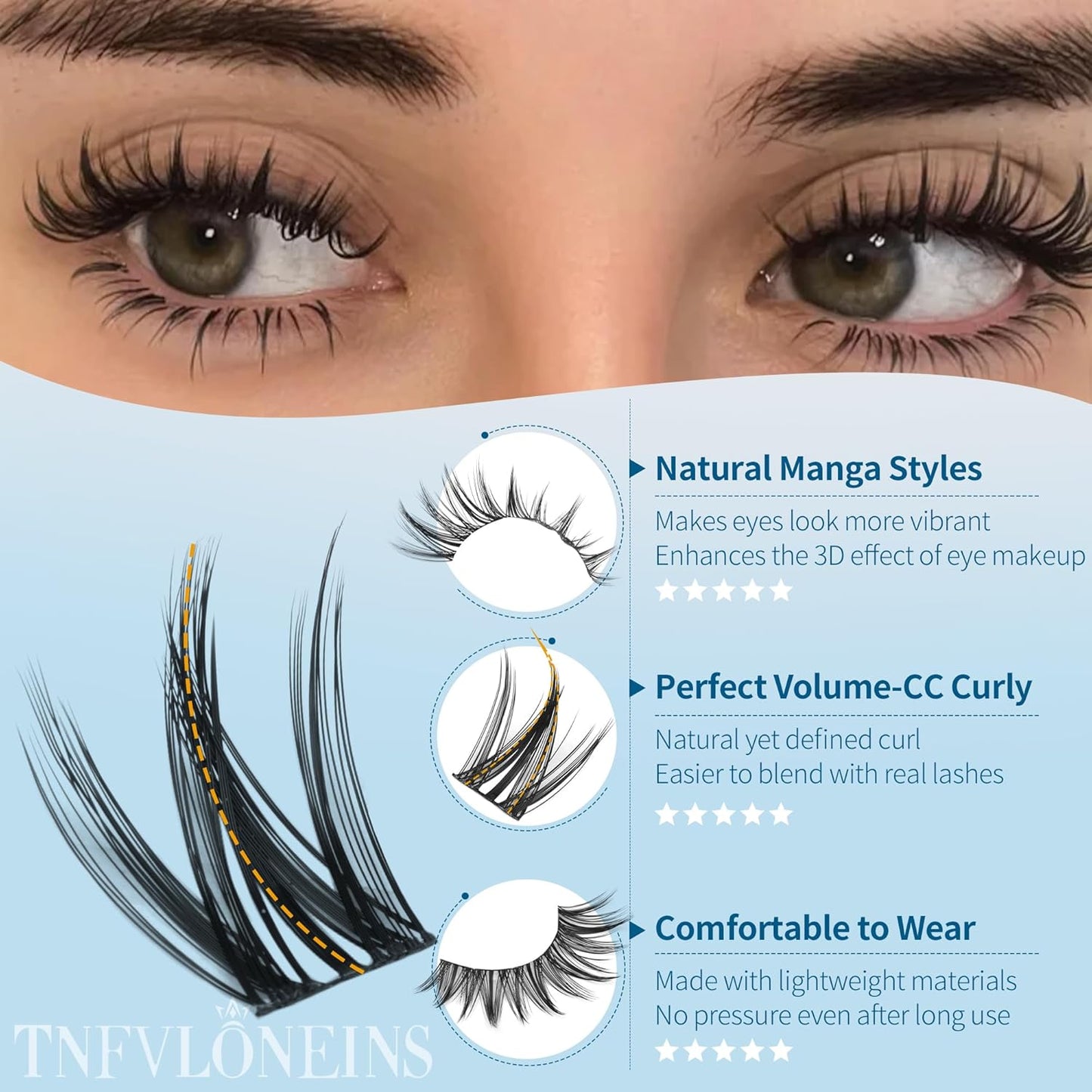 TNFVLONEINS Manga Lash Clusters Wispy Cluster Eyelash Extensions Natural Eyelash Clusters with Spikes Individual Lashes Clusters Fairy Lash Extension Anime Eye Lash Cluster Lashes