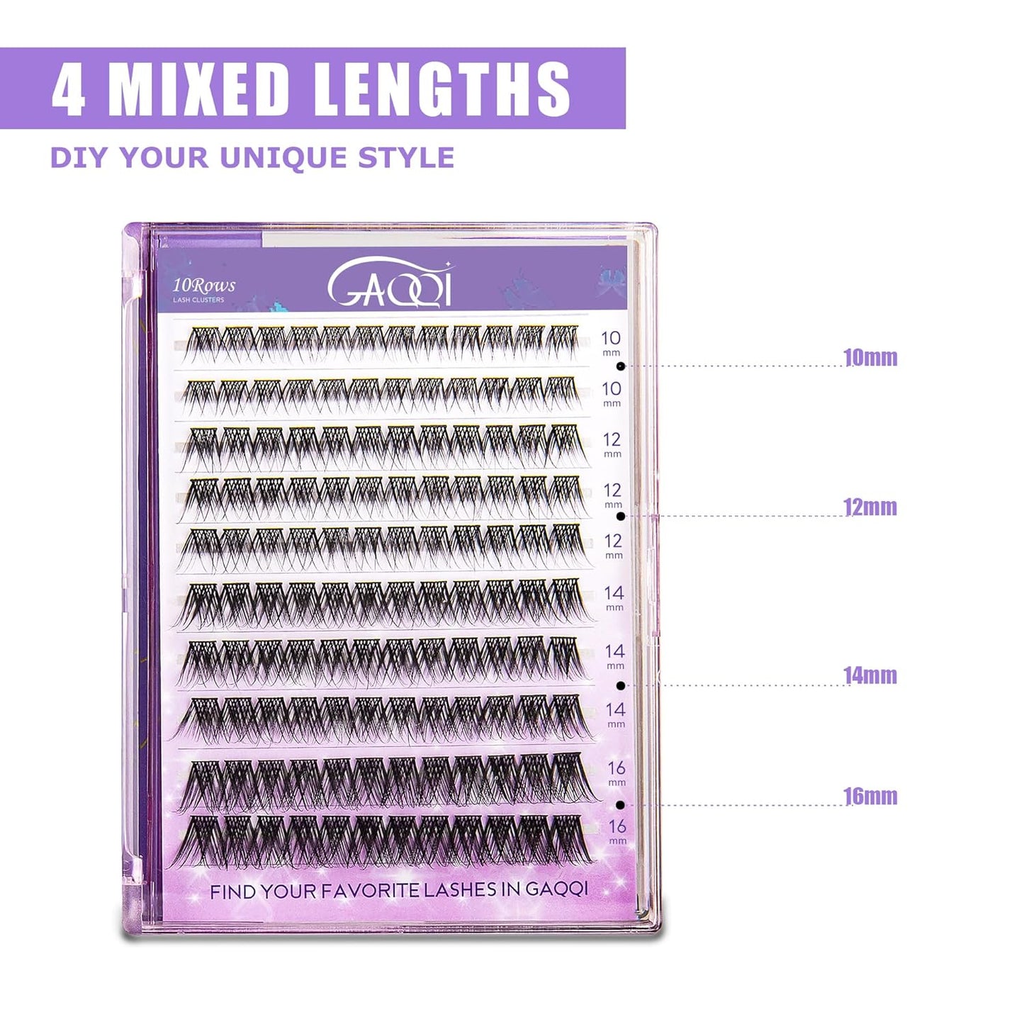 GAQQI Lash Clusters, Eyelash Clusters 120PCS D Curl Individual Lashes, Wispy Cluster Eyelash Extension 10-16mm Mixed Length, Natural Looking Cluster Lashes (GQ03, D Curl, 10-16mm)