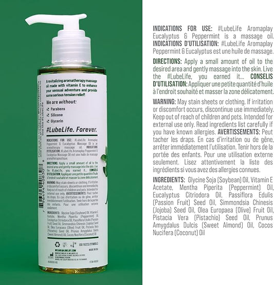 #Lube Life Aromaplay Eucalyptus and Peppermint Massage Oil, Aphrodisiac, Essential Oil for a Revitalizing Full Body Aromatherapy Massage, 8 Fl Oz