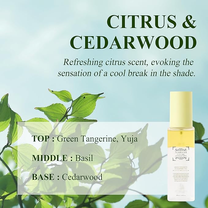 Green Tangerine Yuja Kombu Tea Perfume Hair & Body Mist, Hair & Body Perfume Spray for Dry Skin, Moisture Balance, Soothing, Nourishing, Long-Lasting Fragrance, Citrus Woody Scent