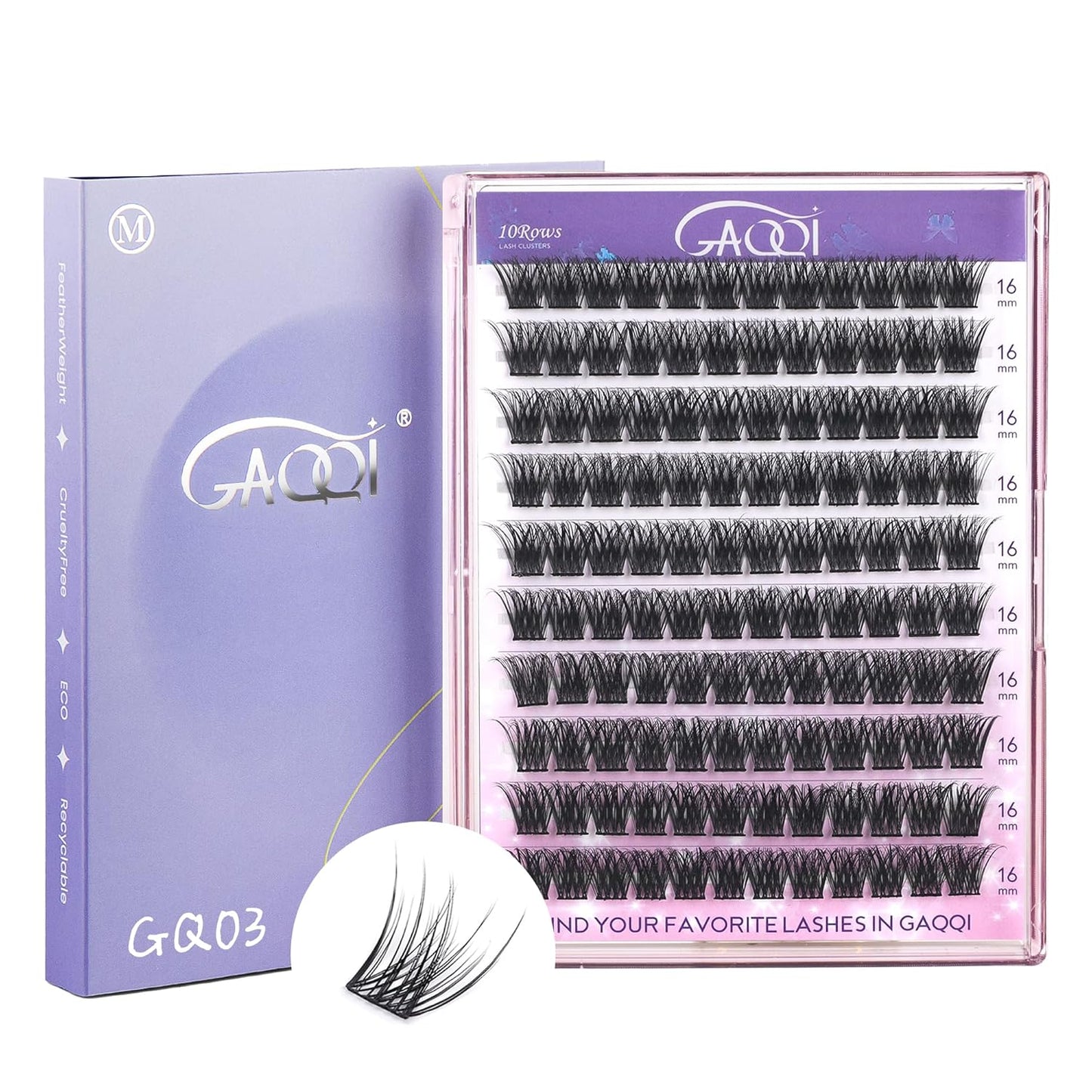 GAQQI Lash Clusters, Eyelash Clusters 120PCS C Curl Individual Lashes, Wispy Cluster Eyelash Extension 16mm Only, Natural Looking Cluster Lashes (GQ03, C Curl, 16mm)
