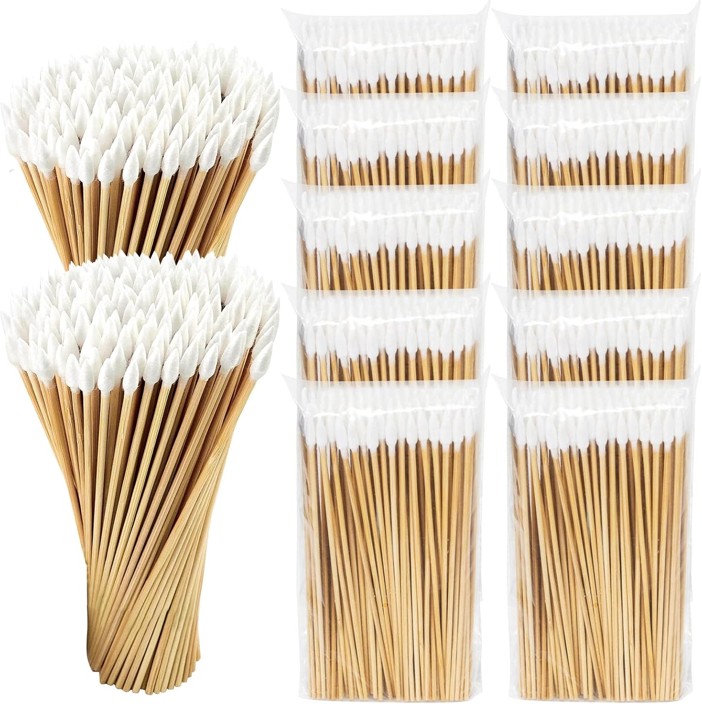 500/1000 Count 6'' Long Round/Pointed Cotton Swabs Durable Stem, Lint- Free Gun Cleaning Swabs Pure Cotton Tips for Gun Maintenance, Makeup, Pet Care, Equipment (Detailed Work)