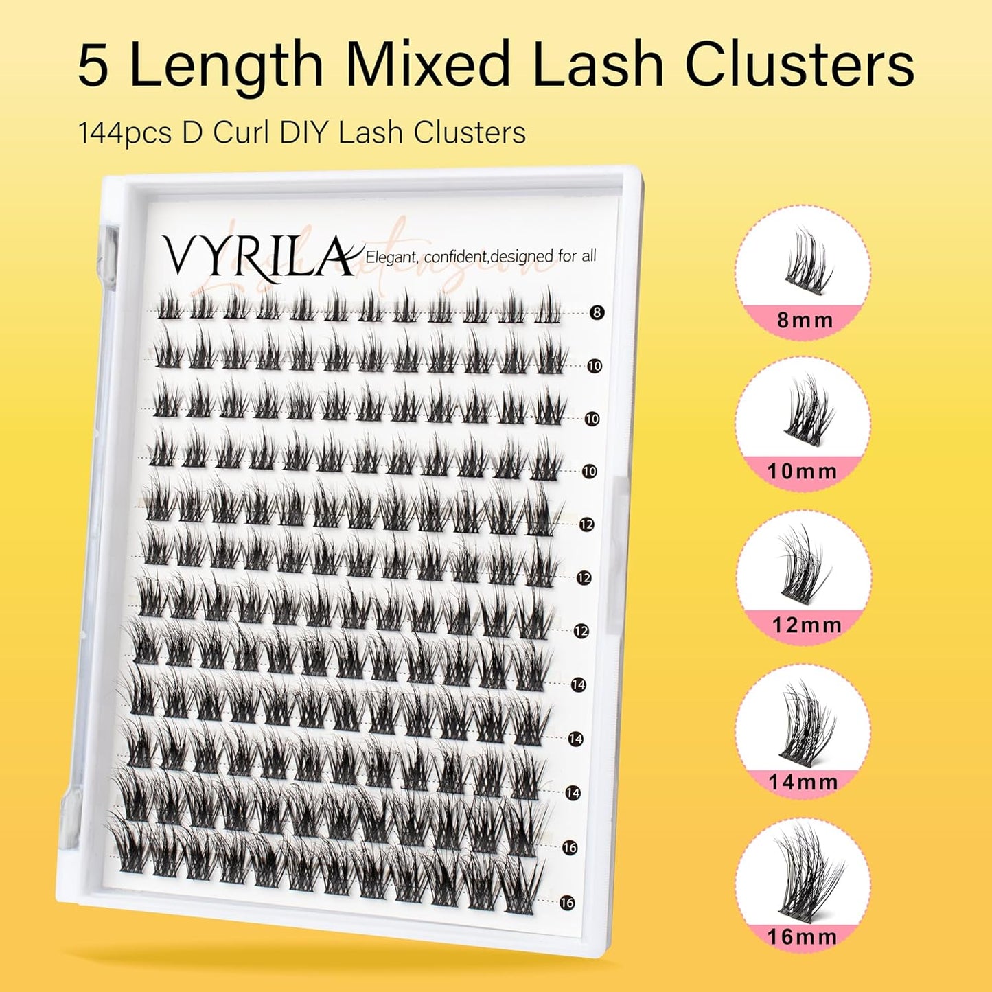 Lash Clusters 8-16mm, False Eyelashes 144pcs, Cluster Eyelash Extensions Matte Black Soft, Diy Lash Extensions D Curl Natural Lash Clusters Faux Mink Lashes Wispy๏ผBlaze,144pcs,0.07,D,8-16MIX)