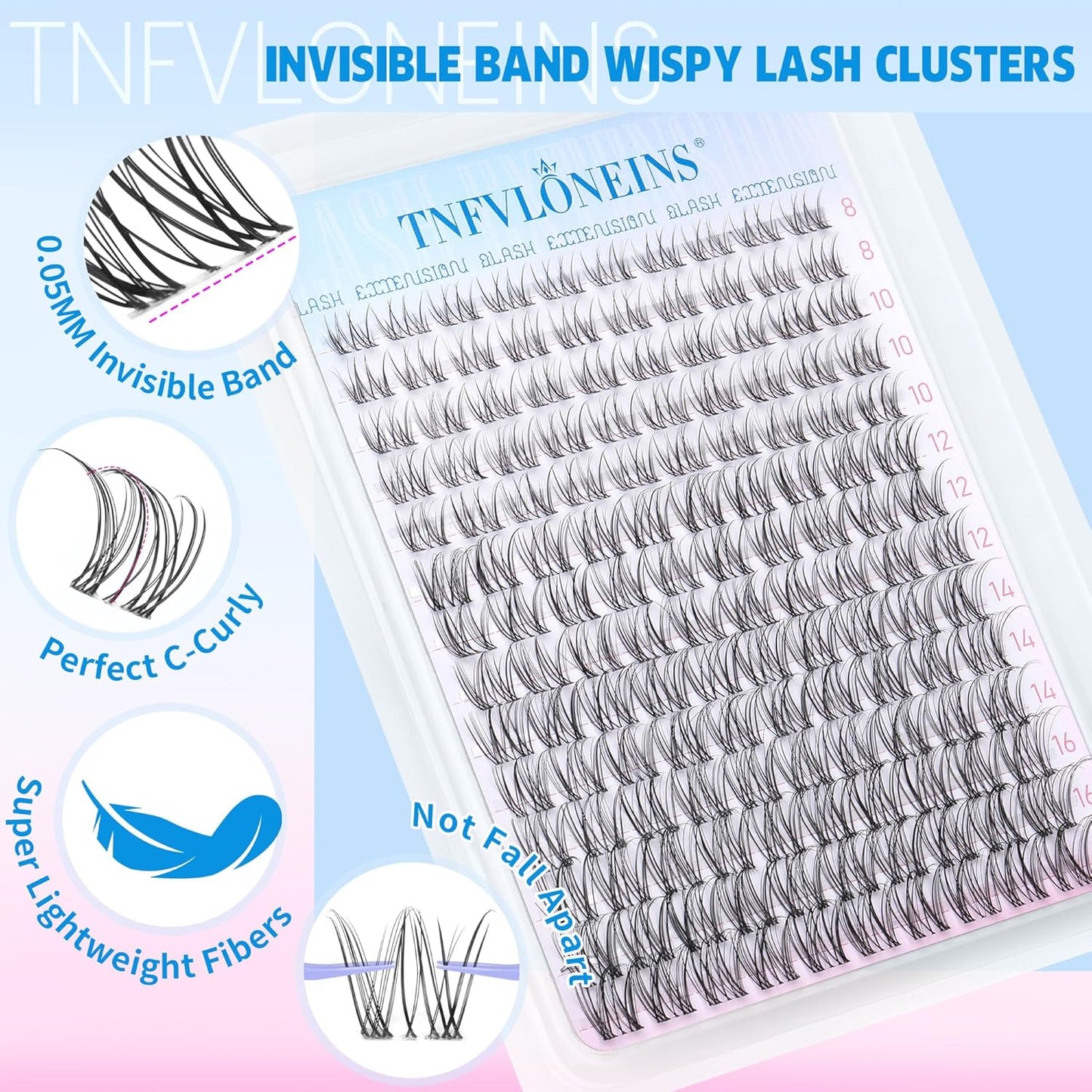 Wispy Lash Clusters Natural Eyelash Clusters Clear Band Cluster Eyelash Extensions CC-Curly Individual Lashes Clusters 8-16MM Lash Extension DIY Cluster Eyelashes Pack by TNFVLONEINS