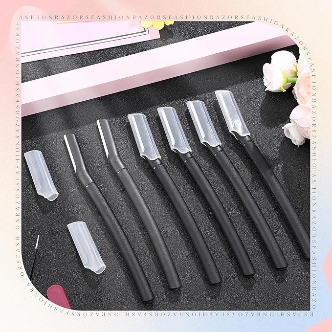 Lasnten 6Pcs Dermaplane Razor Eyebrow Facial Razor for Women Men Single Blade Multipurpose Eyebrow Trimmer Skin Hair Removal Shaver Face Razor Dermaplaning Exfoliating Tool Include Blade Cover(Black)