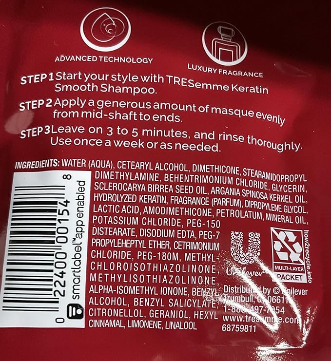 Tresemme Mask Keratin Smooth With Marula Oil Packs 1.5 Ounce (10 Pieces) (44ml)