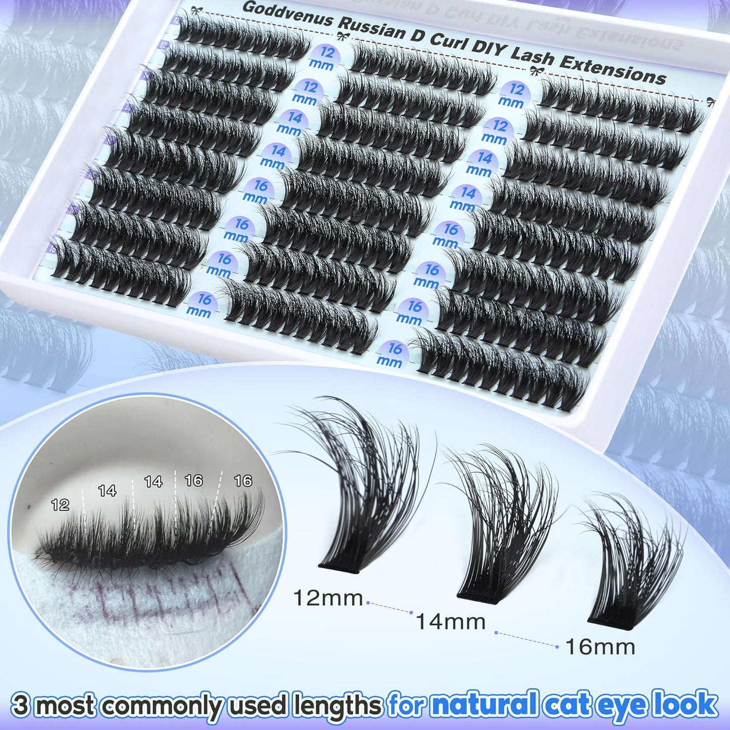 Lash Clusters Kit Wispy Lashes clusters Natural Fluffy Eyelashes Clusters 12mm 14mm 16mm Mixed Cluster Eyelash Extensions Kit D Curl DIY Individual Lashes Kit with Bond and Seal Lash Glue