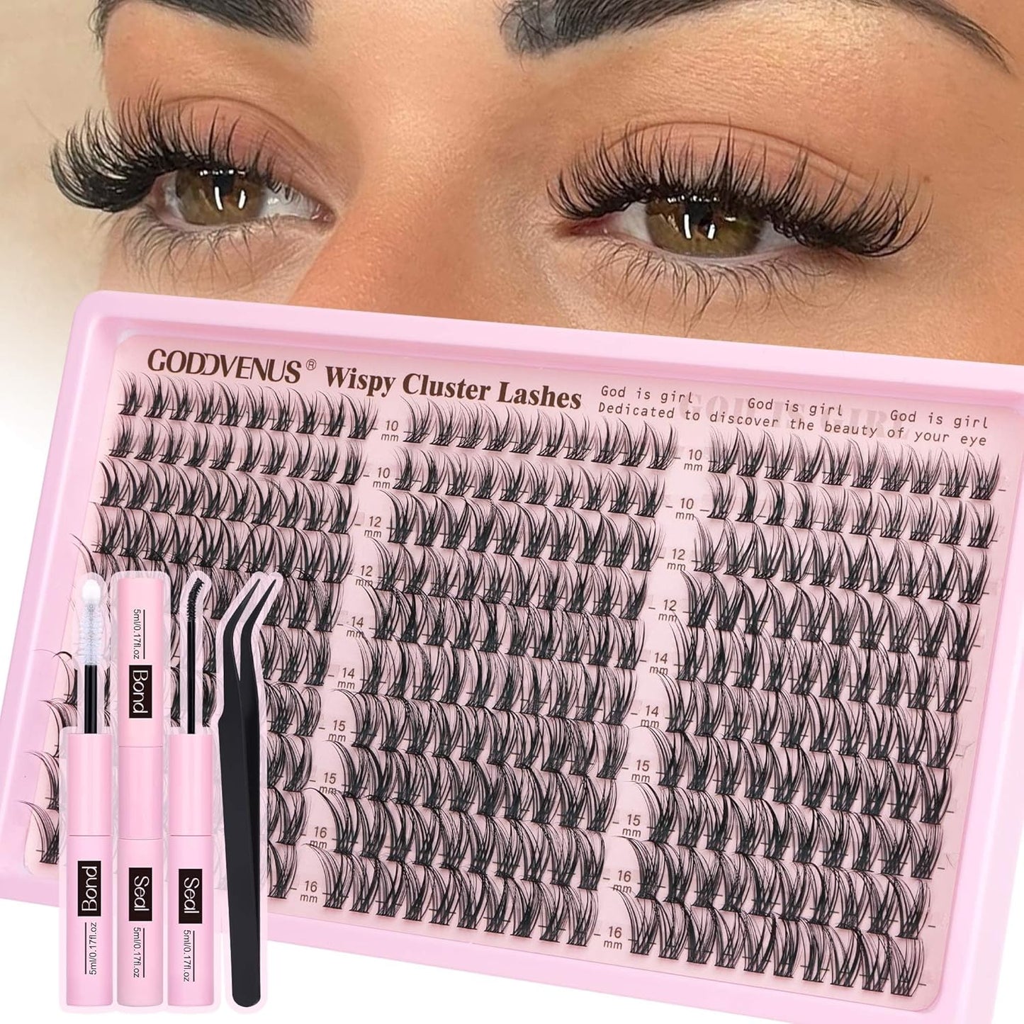 Lash Clusters Kit Wispy Eyelash Clusters Lashes Natural DIY Lash Extension Kit 10-16mm Cluster Eyelash Extensions Kit 300pcs C Curl Individual Lashes Cluster Eyelash (With Tweezers)